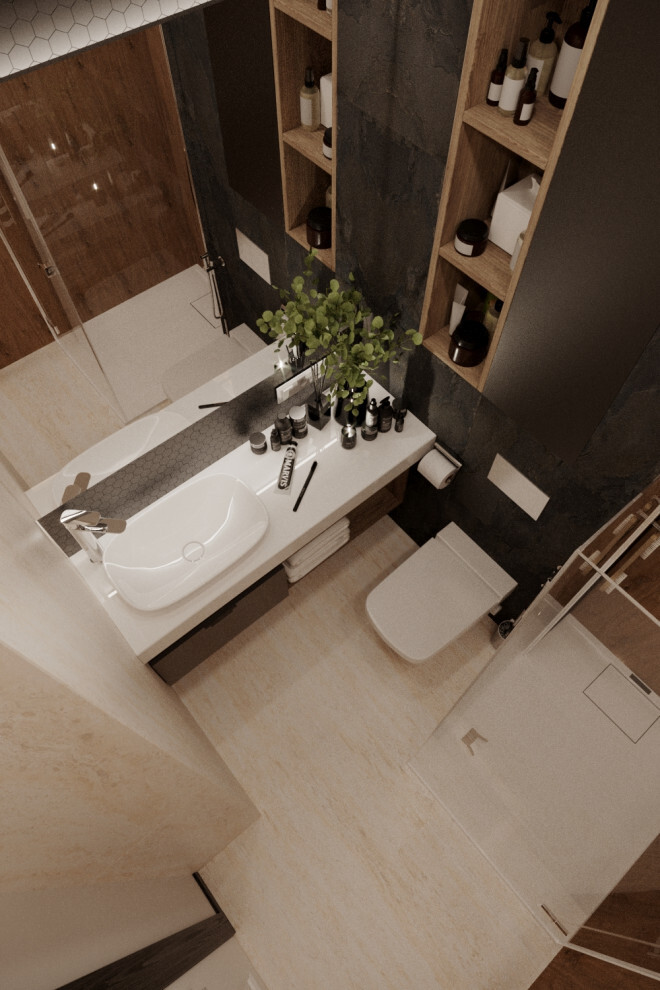 Интерьер ванной в современном стиле, в стиле лофт и в стиле кантри