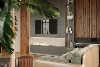 Интерьер гостиной с телевизором на стене  смотреть на Basicdecor