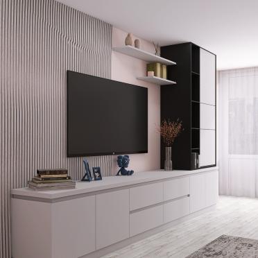 Интерьер с телевизором на стене и нишей для телевизора  смотреть на Basicdecor