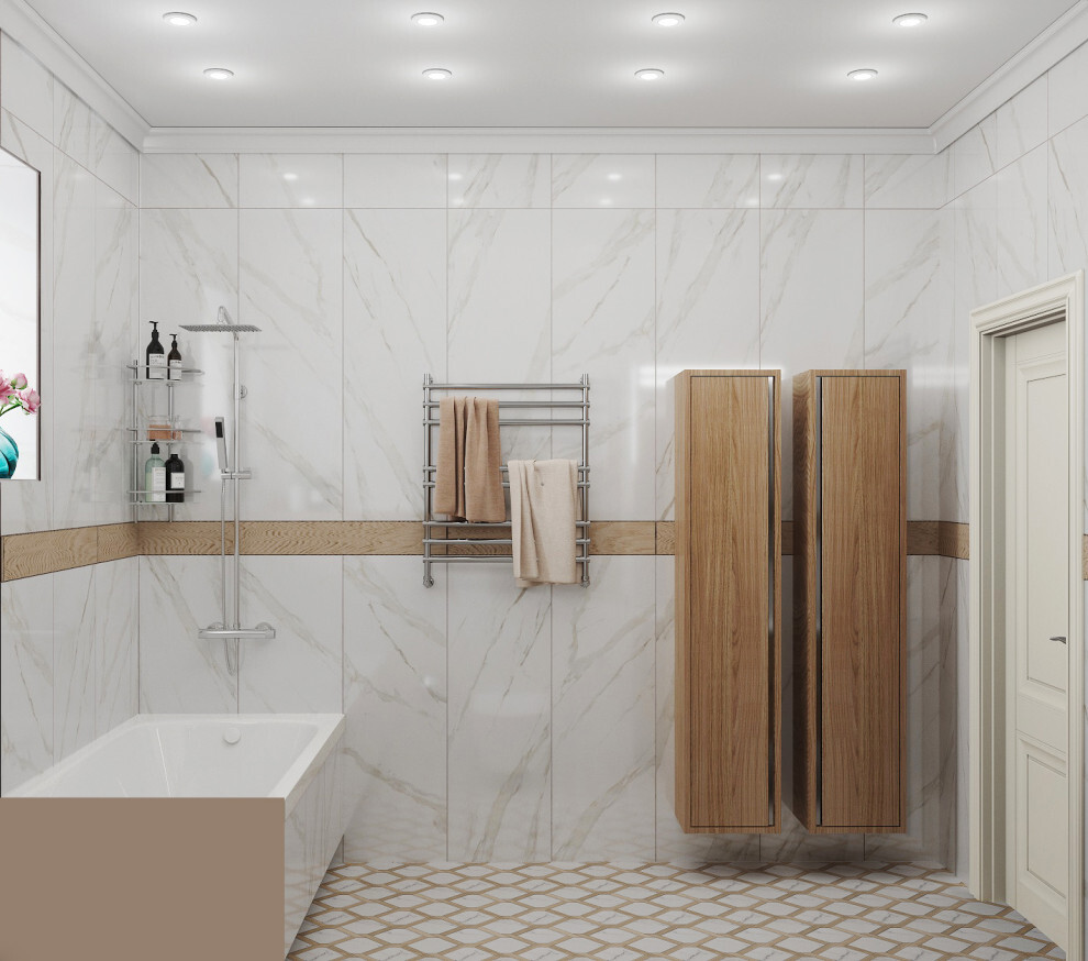 Интерьер ванной с подсветкой светодиодной в современном стиле