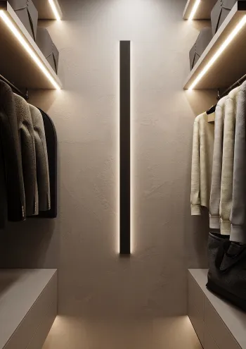 Интерьер гардеробной с нишей с подсветкой и с подсветкой  смотреть на Basicdecor