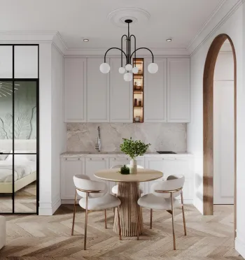 Интерьер кухни cветильниками над столом в скандинавском стиле смотреть на Basicdecor