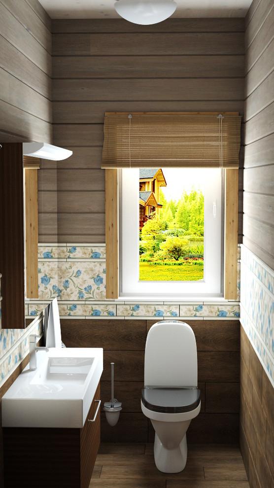 Интерьер ванной с жалюзи и дверными жалюзи в стиле лофт