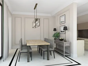 Интерьер столовой cветильниками над столом  смотреть на Basicdecor