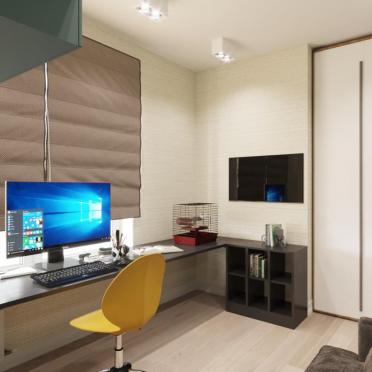 Интерьер c рабочим местом и жалюзи в неоклассике смотреть на Basicdecor