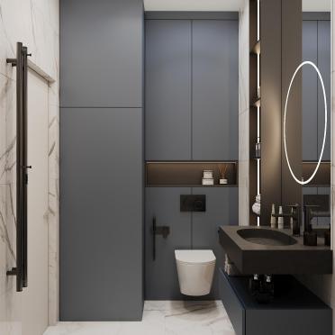 Интерьер ванной с зеркалом на двери  смотреть на Basicdecor