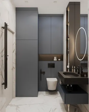 Интерьер ванной с зеркалом на двери  смотреть на Basicdecor
