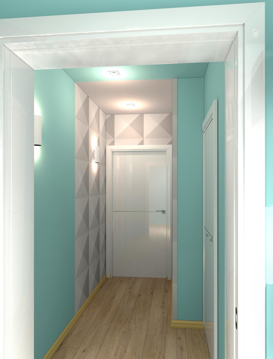 Интерьер коридора с подсветкой настенной и подсветкой светодиодной