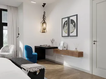 Интерьер спальни cветильниками над кроватью  смотреть на Basicdecor