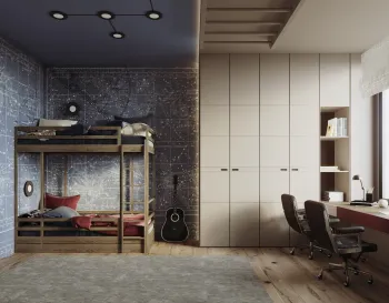 Интерьер детской с двухъярусной кроватью в стиле лофт смотреть на Basicdecor