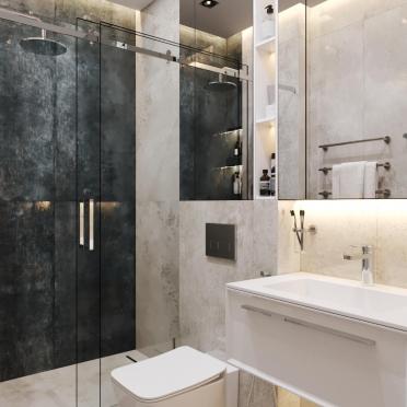 Интерьер ванной с душевой из плитки  смотреть на Basicdecor