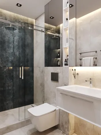 Интерьер ванной с душевой из плитки  смотреть на Basicdecor