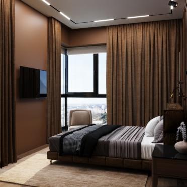 Интерьер спальни с угловым окном  смотреть на Basicdecor