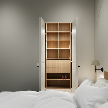 Интерьер спальни с шкафом у кровати  смотреть на Basicdecor