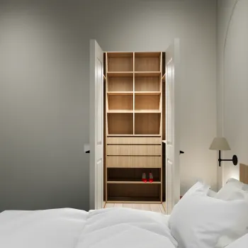 Интерьер спальни с шкафом у кровати  смотреть на Basicdecor