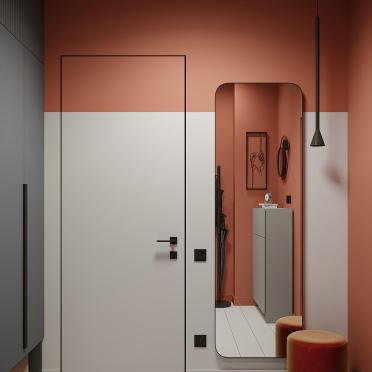 Интерьер прихожей с проходной и зеркалом на двери  смотреть на Basicdecor