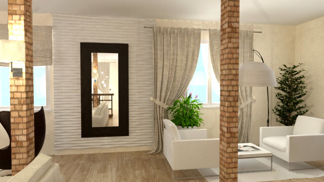 Интерьер гостиной с вертикальными жалюзи в современном стиле