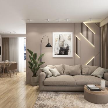 Интерьер гостиной cветовыми линиями и с подсветкой  смотреть на Basicdecor