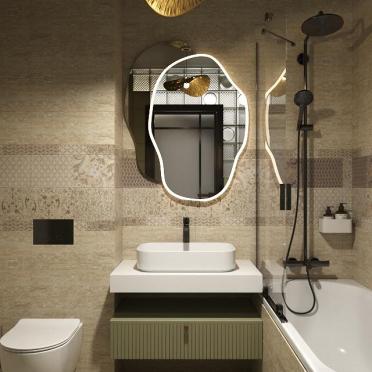 Интерьер ванной с зеркалом на двери  смотреть на Basicdecor