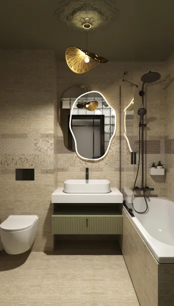 Интерьер ванной с зеркалом на двери  смотреть на Basicdecor