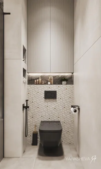 Интерьер ванной cовмещенным санузлом  смотреть на Basicdecor