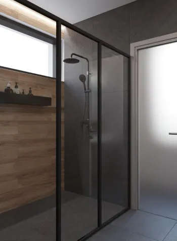 Интерьер ванной с душевой из плитки  смотреть на Basicdecor