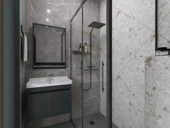 Интерьер ванной с душевой из плитки  смотреть на Basicdecor