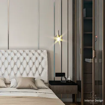 Интерьер спальни cветильниками над кроватью в неоклассике смотреть на Basicdecor