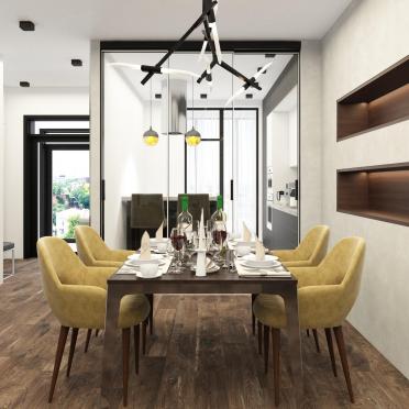 Интерьер гостиной cветильниками над столом  смотреть на Basicdecor