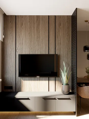 Интерьер с телевизором на стене и нишей для телевизора  смотреть на Basicdecor