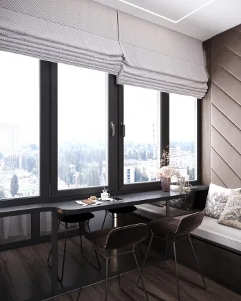 Интерьер балкона с жалюзи и дверными жалюзи  смотреть на Basicdecor