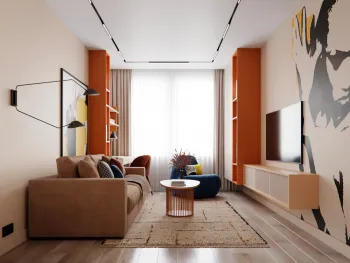 Интерьер гостиной c рабочим местом  смотреть на Basicdecor