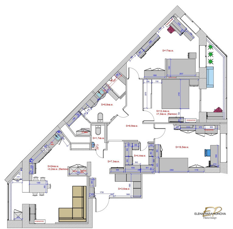 Интерьер с зонированием, проходной, проемом и open space