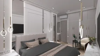 Интерьер спальни cветильниками над кроватью  смотреть на Basicdecor