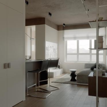 Интерьер гостиной с перегородкой раздвижной  смотреть на Basicdecor