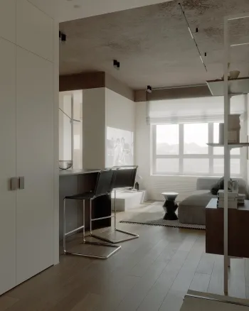 Интерьер гостиной с перегородкой раздвижной  смотреть на Basicdecor