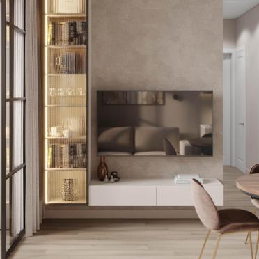 Интерьер гостиной с нишей и нишей для телевизора  смотреть на Basicdecor