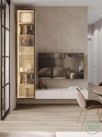 Интерьер гостиной с нишей и нишей для телевизора  смотреть на Basicdecor