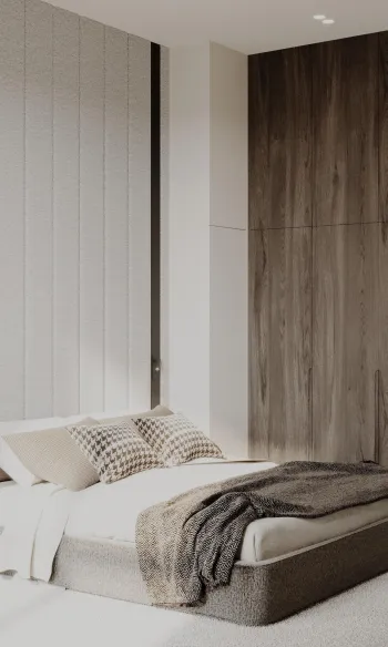 Интерьер спальни с жалюзи и дверными жалюзи  смотреть на Basicdecor