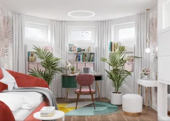 Интерьер спальни c рабочим местом в современном стиле смотреть на Basicdecor