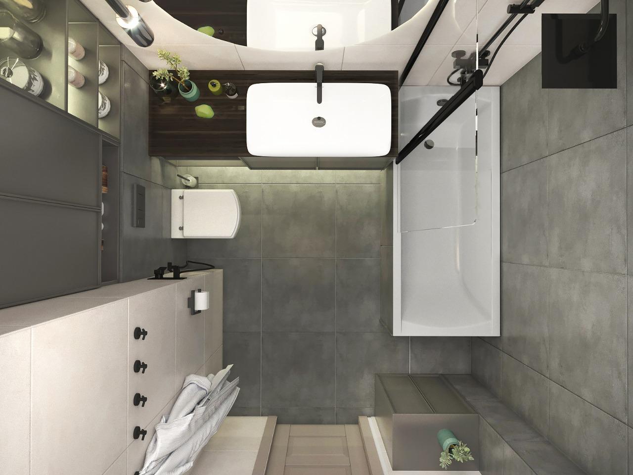 Интерьер ванной cовмещенным санузлом в стиле лофт