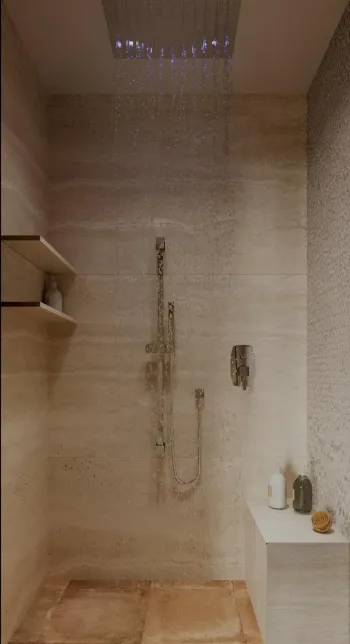 Интерьер ванной с душевой из плитки  смотреть на Basicdecor
