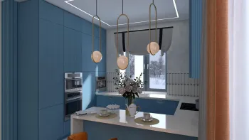 Интерьер кухни cветильниками над столом  смотреть на Basicdecor