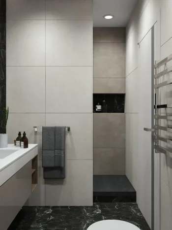 Интерьер ванной с душевой из плитки  смотреть на Basicdecor