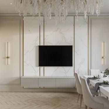 Интерьер гостиной с нишей с подсветкой и с подсветкой  смотреть на Basicdecor