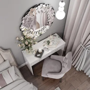 Интерьер спальни c рабочим местом в неоклассике смотреть на Basicdecor