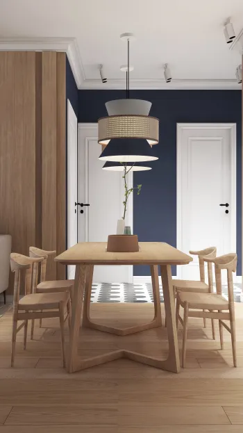 Интерьер столовой cветильниками над столом  смотреть на Basicdecor
