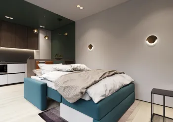 Интерьер спальни cветильниками над кроватью  смотреть на Basicdecor