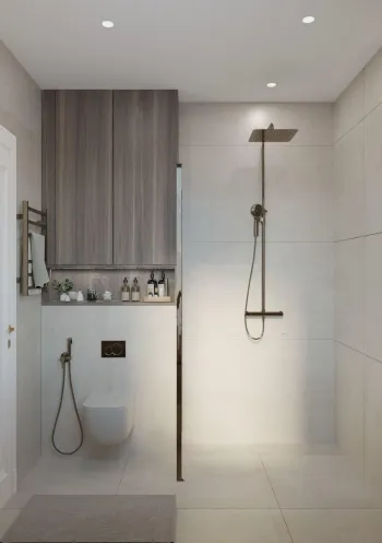 Интерьер ванной с душевой из плитки  смотреть на Basicdecor