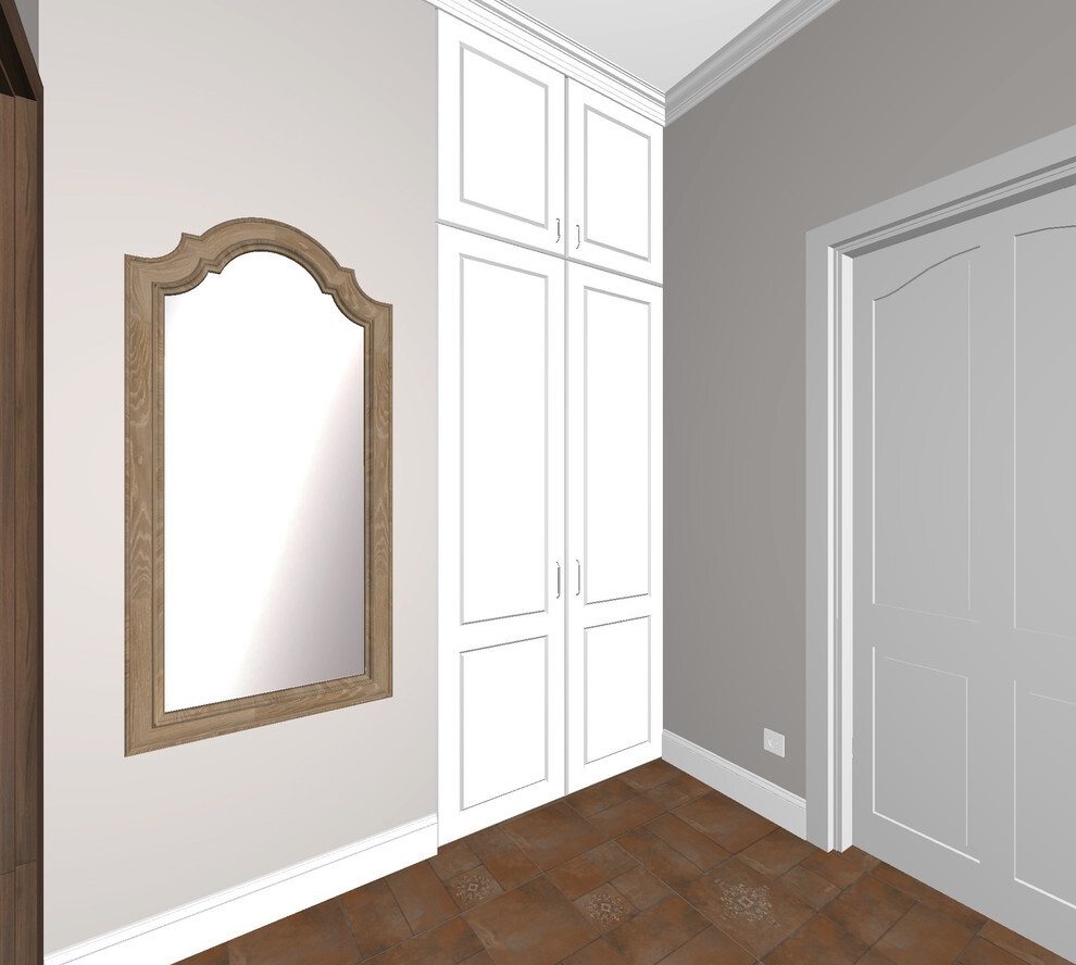 Интерьер коридора с зеркалом на двери в стиле кантри